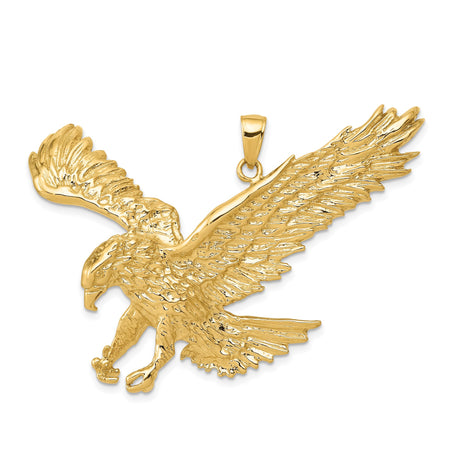 14k Yellow Gold Eagle Pendant with Detailed Outstretched Wings, Patriotic Symbol for Men or Unisex