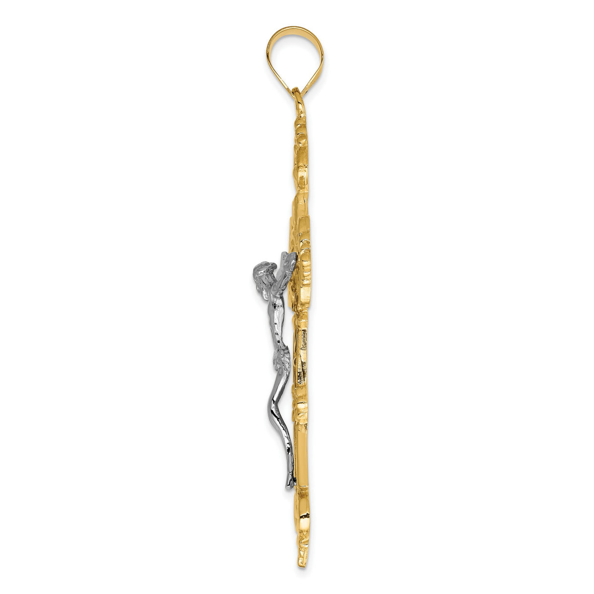INRI Fleur De Lis Crucifix Charm Pendant in Real 14k Multi-Tone Gold