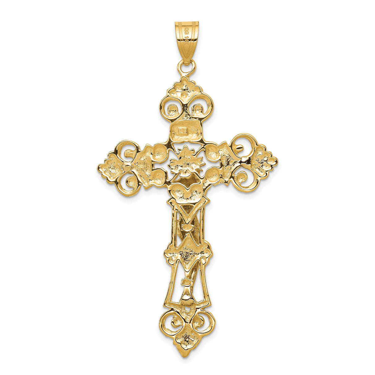 INRI Fleur De Lis Crucifix Charm Pendant in Real 14k Multi-Tone Gold