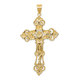 INRI Fleur De Lis Crucifix Charm Pendant in Real 14k Multi-Tone Gold