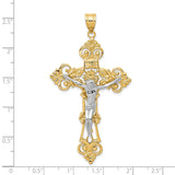 INRI Fleur De Lis Crucifix Charm Pendant in Real 14k Multi-Tone Gold