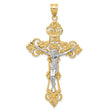 INRI Fleur De Lis Crucifix Charm Pendant in Real 14k Multi-Tone Gold