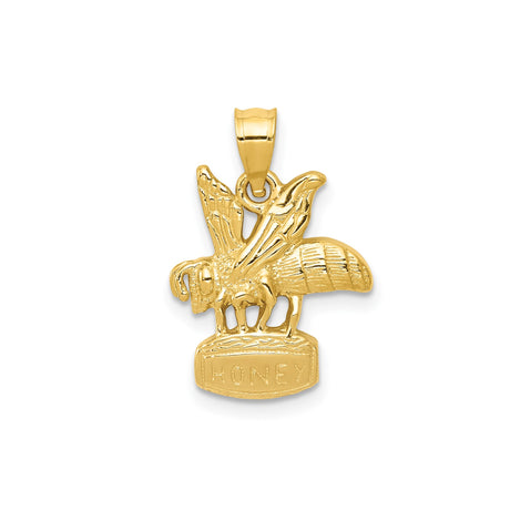 14k Yellow Gold Bee Pendant with MONEY Base, Unisex Hip-Hop Style Symbolizing Wealth and Success