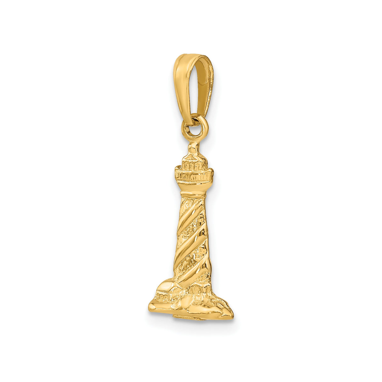 14k Yellow Gold Lighthouse Pendant with Detailed Beacon Design, Nautical Coastal Charm