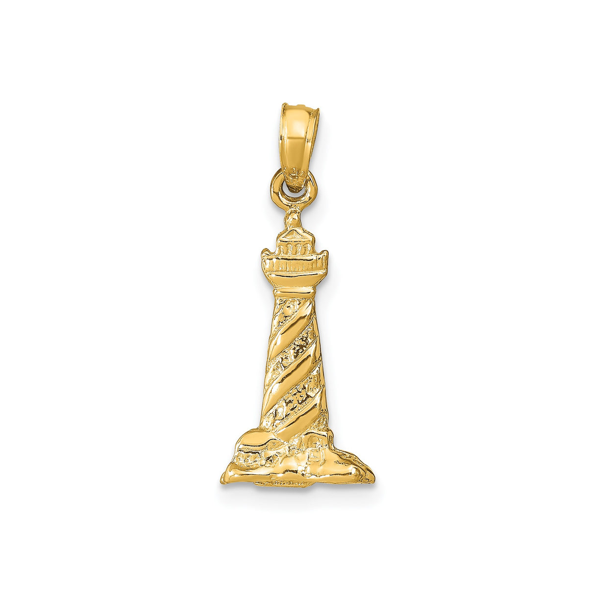 14k Yellow Gold Lighthouse Pendant with Detailed Beacon Design, Nautical Coastal Charm