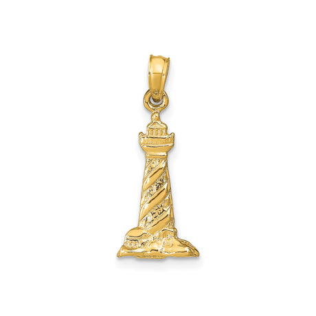 14k Yellow Gold Lighthouse Pendant with Detailed Beacon Design, Nautical Coastal Charm