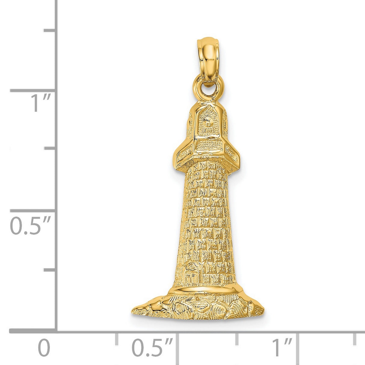 14k Yellow Gold Lighthouse Pendant with Brickwork and Ocean Wave Detail, Nautical Theme