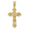 14k Yellow Gold Crucifix Cross Pendant with INRI and Fleur de Lis Design