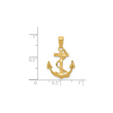 14k Yellow Gold Anchor Pendant with Rope Detail, Nautical Christian Charm
