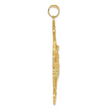 14k Yellow Gold Crucifix Pendant with INRI and Fleur De Lis, Vintage Baroque Christian Charm