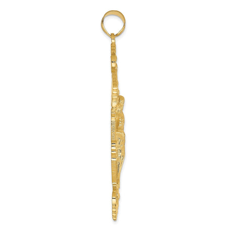 14k Yellow Gold Crucifix Pendant with INRI and Fleur De Lis, Vintage Baroque Christian Charm