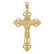 14k Yellow Gold Crucifix Pendant with INRI and Fleur De Lis, Vintage Baroque Christian Charm