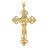 14k Yellow Gold Crucifix Pendant with INRI and Fleur De Lis, Vintage Baroque Christian Charm
