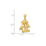 14k Yellow Gold Palm Tree Pendant, Tropical Island Charm, Summer Beach Vacation Style Jewelry
