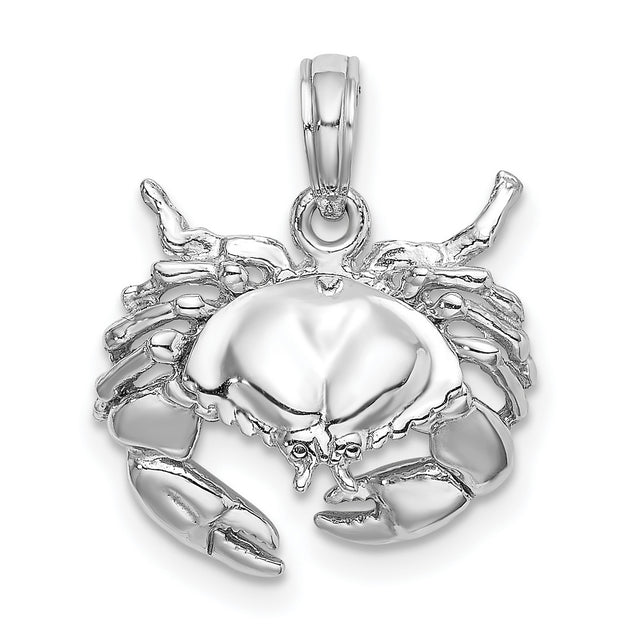 14k White Gold Crab Pendant, Cancer Zodiac Symbol, Marine Life Nautical Charm for Women or Unisex Wear