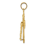 14k Yellow Gold Crucifix Pendant with Fleur De Lis Cross, Ornate Christian Design