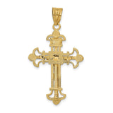 14k Yellow Gold Crucifix Pendant with Fleur De Lis Cross, Ornate Christian Design