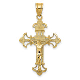 14k Yellow Gold Crucifix Pendant with Fleur De Lis Cross, Ornate Christian Design