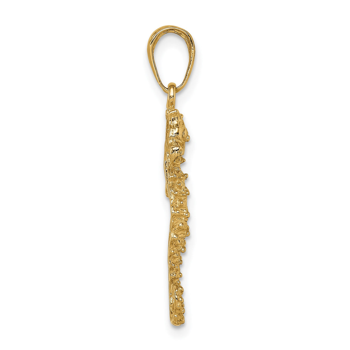 14k Yellow Gold Seahorse Pendant, Textured Nautical Ocean Charm with Realistic Detail