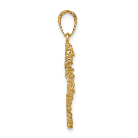 14k Yellow Gold Seahorse Pendant, Textured Nautical Ocean Charm with Realistic Detail