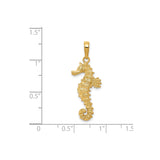 14k Yellow Gold Seahorse Pendant, Textured Nautical Ocean Charm with Realistic Detail