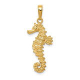 14k Yellow Gold Seahorse Pendant, Textured Nautical Ocean Charm with Realistic Detail