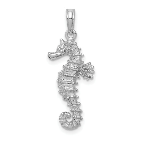 14k White Gold Seahorse Pendant, Ocean Animal Charm with Polished Nautical Design
