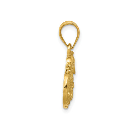 14k Yellow Gold Pendant with Dolphin and Sand Dollar, Ocean and Marine Life Theme