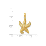 14k Yellow Gold Starfish Pendant, Textured Nautical Coastal Design for Women