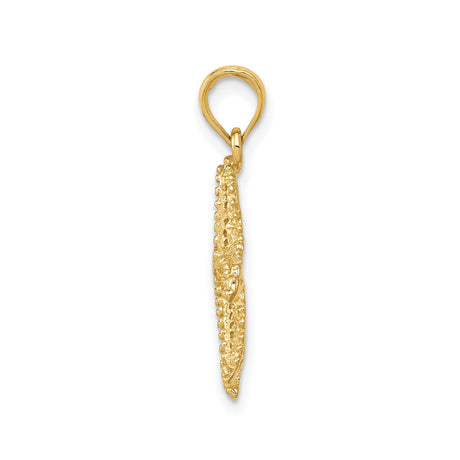14k Yellow Gold Starfish Pendant, Textured Coastal Charm, Nautical Ocean Jewelry for Women
