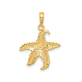 14k Yellow Gold Starfish Pendant, Textured Coastal Charm, Nautical Ocean Jewelry for Women