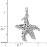 14k White Gold Starfish Pendant with Textured Detailing, Nautical Ocean Theme