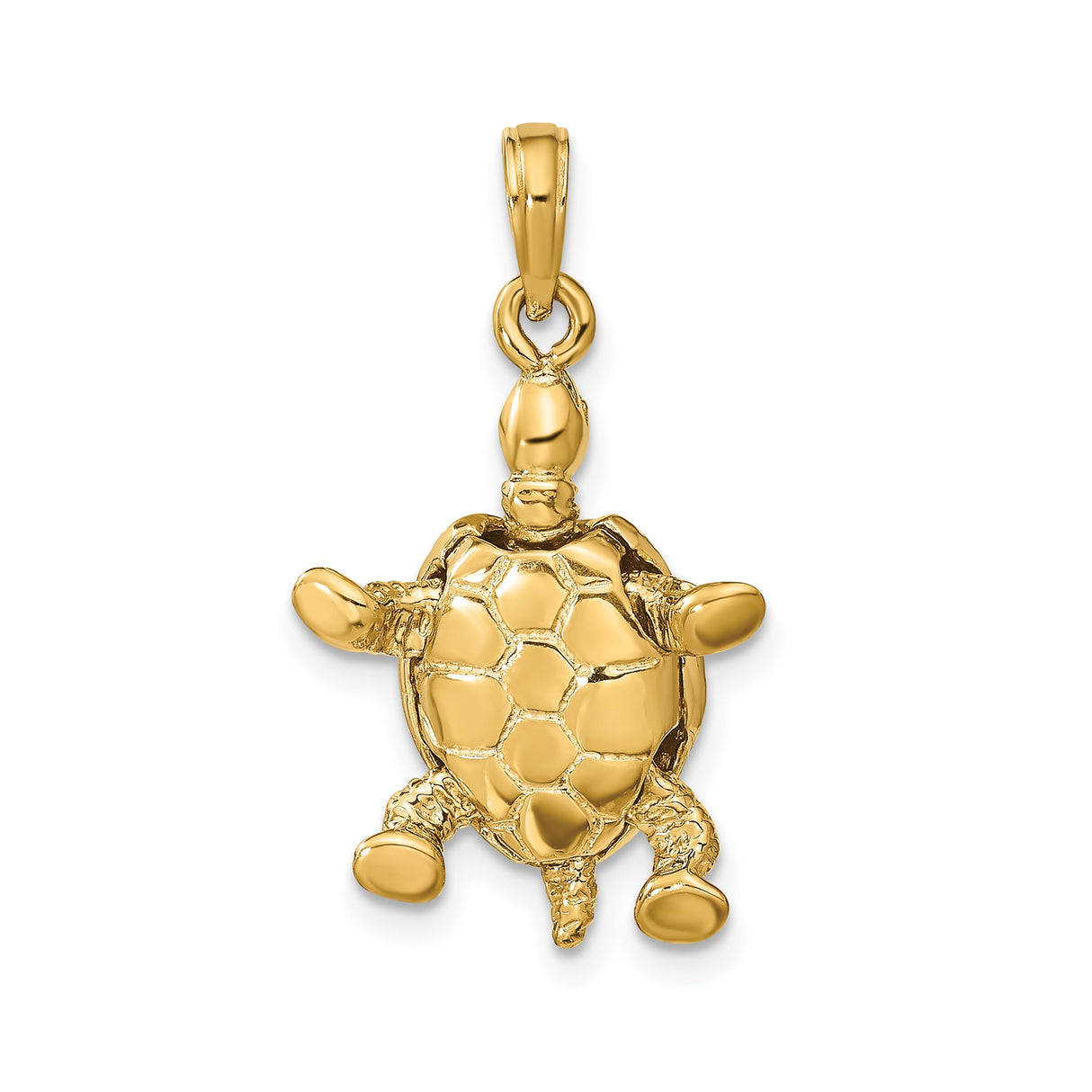 14k Yellow Gold Turtle Pendant with Textured Shell and Flipper Detail
