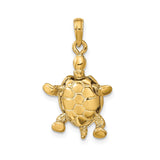 14k Yellow Gold Turtle Pendant with Textured Shell and Flipper Detail