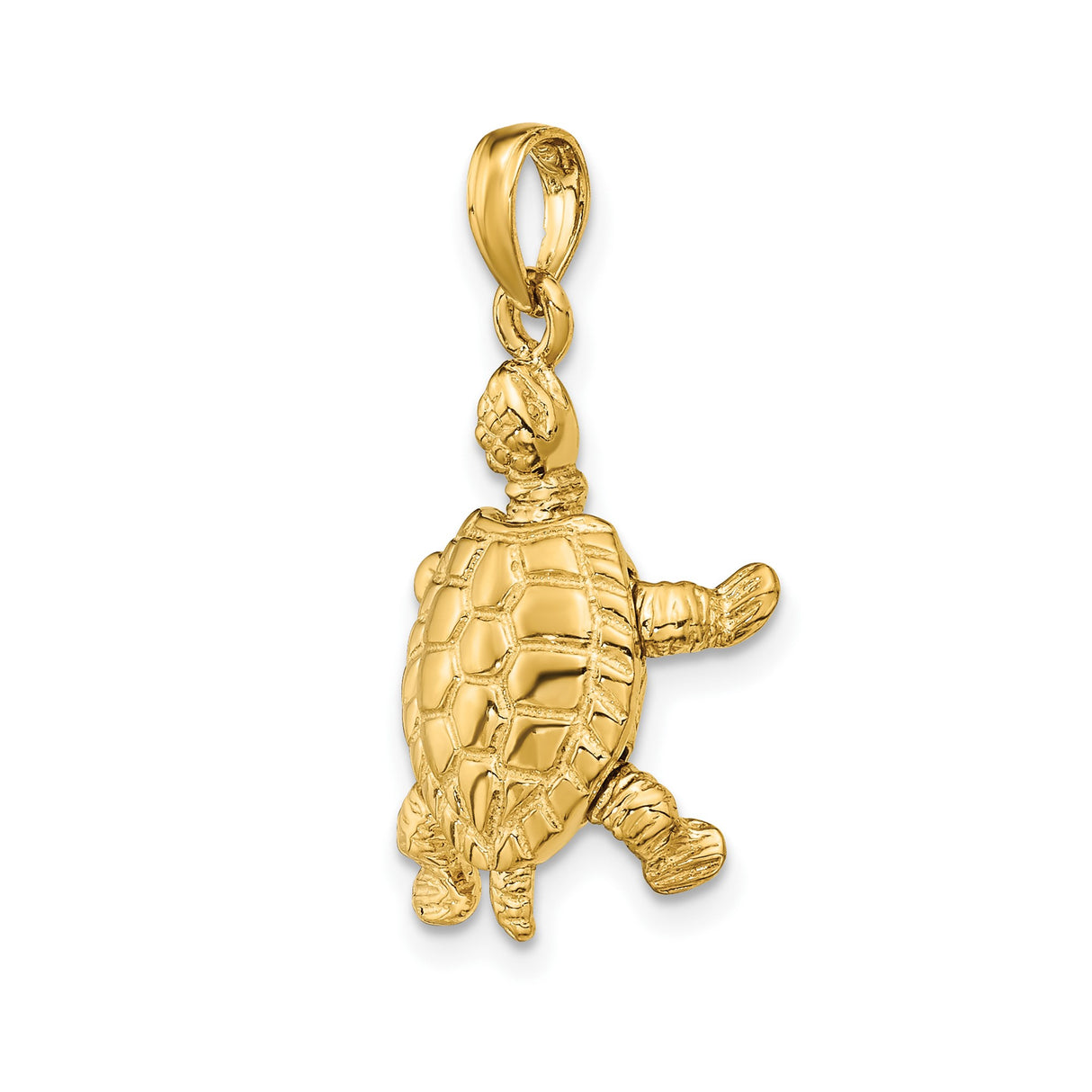 14k Yellow Gold Turtle Pendant with Textured Shell and Flipper Detail