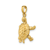 14k Yellow Gold Turtle Pendant with Textured Shell and Flipper Detail