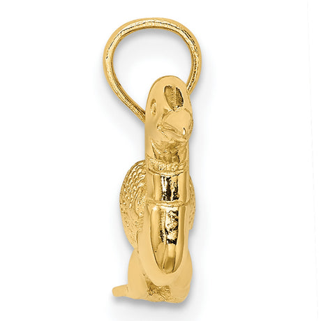 14k Yellow Gold Loon Bird Pendant with Feather Detail, Wildlife and Nature Theme