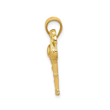 14k Yellow Gold Flamingo Pendant, Detailed Standing Bird Charm, Tropical Animal Jewelry for Women