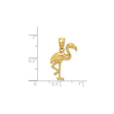 14k Yellow Gold Flamingo Pendant, Detailed Standing Bird Charm, Tropical Animal Jewelry for Women