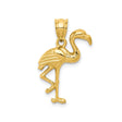14k Yellow Gold Flamingo Pendant, Detailed Standing Bird Charm, Tropical Animal Jewelry for Women