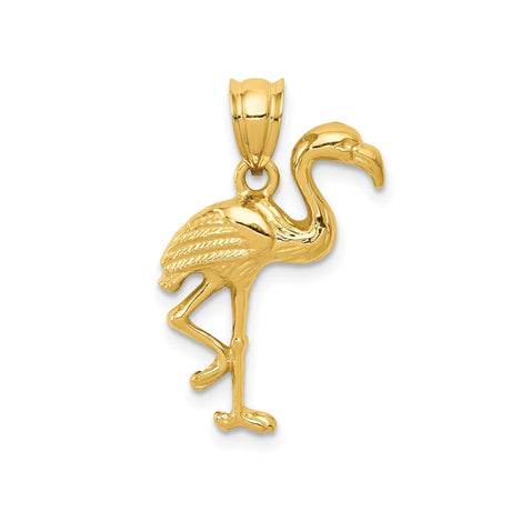 14k Yellow Gold Flamingo Pendant, Detailed Standing Bird Charm, Tropical Animal Jewelry for Women