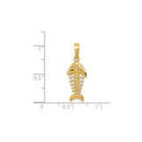 14k Yellow Gold Fishbone Pendant, Stylized Skeleton Fish, Nautical Charm for Men or Unisex