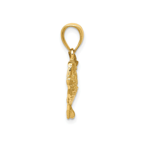 14k Yellow Gold Bass Fish Pendant with Detailed Largemouth Design, Nature and Angler Theme