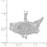 14k White Gold Fish Pendant with Realistic Open Mouth and Detailed Scales Design