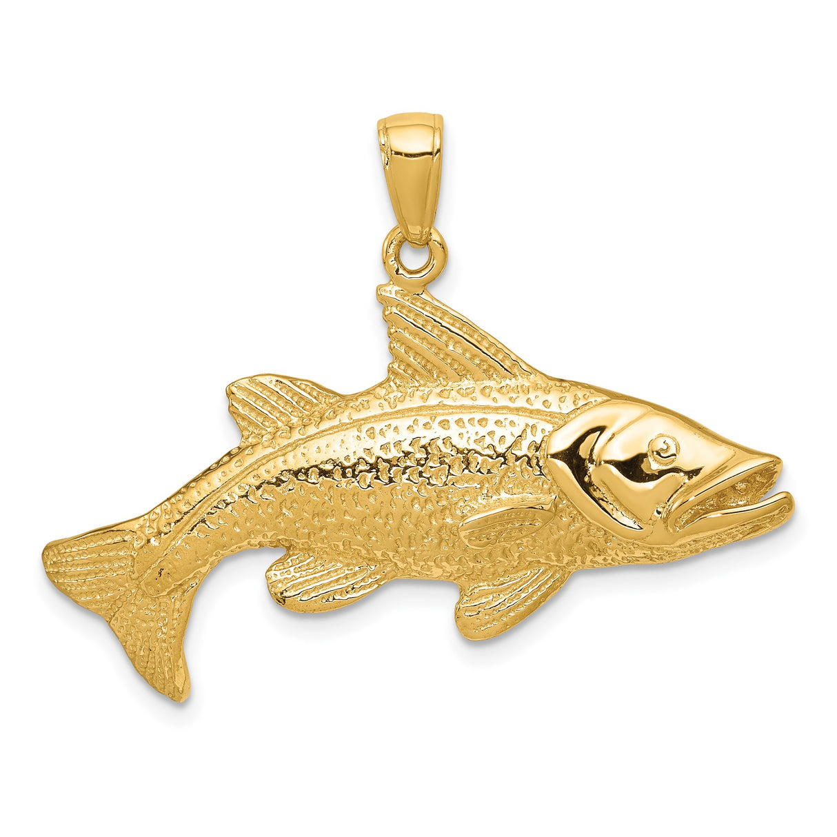 14k Yellow Gold Largemouth Bass Pendant, Realistic Fishing Charm, Nature-Inspired for Men or Unisex