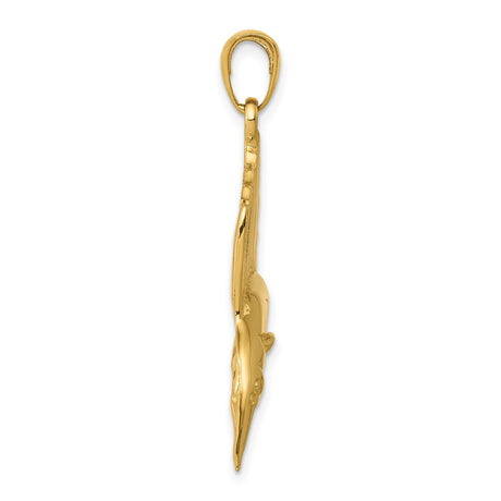 14k Yellow Gold Marlin Pendant, Detailed Sailfish Nautical Design for Men or Unisex