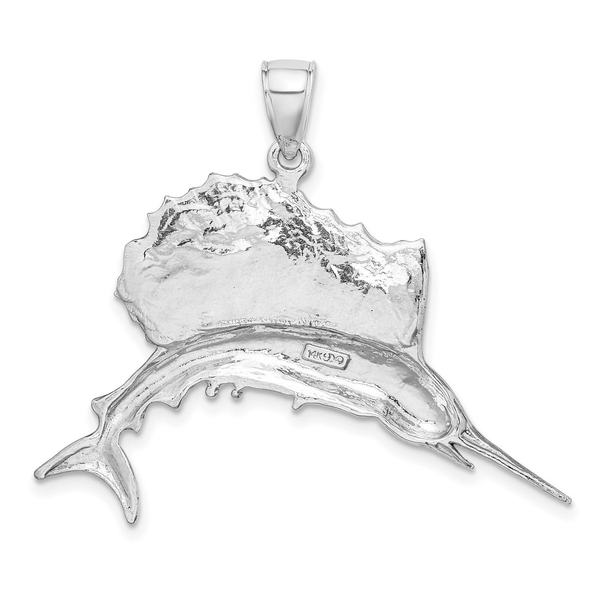 14k White Gold Sailfish Pendant, Detailed Marlin Swordfish Design, Nautical Coastal Jewelry