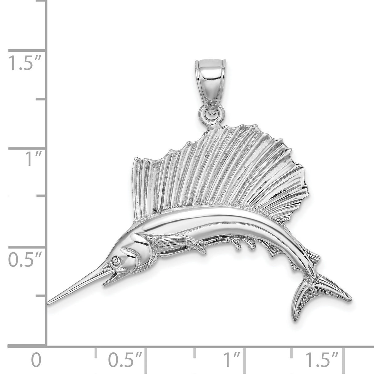 14k White Gold Sailfish Pendant, Detailed Marlin Swordfish Design, Nautical Coastal Jewelry