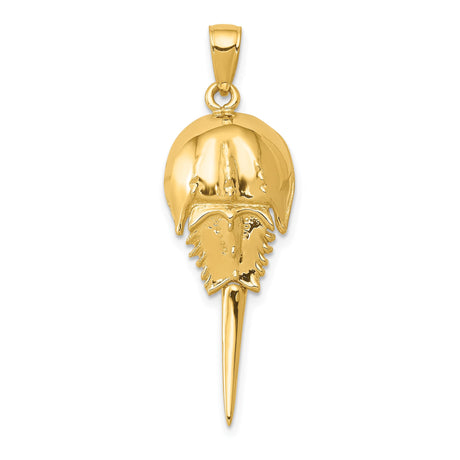 14k Yellow Gold Horseshoe Crab Pendant, High Polished Nautical Marine Life Charm, Unisex Jewelry