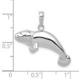14k White Gold Manatee Pendant Charm, Detailed Sea Cow Nautical Design for Women or Unisex Wear